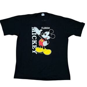 Vintage Mickey Mouse Velva Sheen Florida “Reverse” Graphic Back XL Black T-Shirt